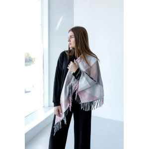 Велика рожева кашемірова хустка косинка в клітину CASHMERE. Photo 3